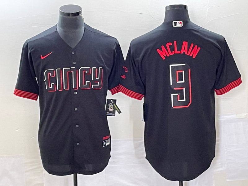 Men's Cincinnati Reds #9 Matt McLain Black 2023 City Connect Cool Base Stitched Baseball Jersey